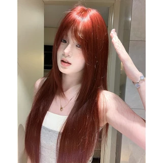 GDS Wigs วิกผมตรงสไลด์เลเยอร์สีไวน์แดง มีหน้าม้า (ยาว 75 cm)