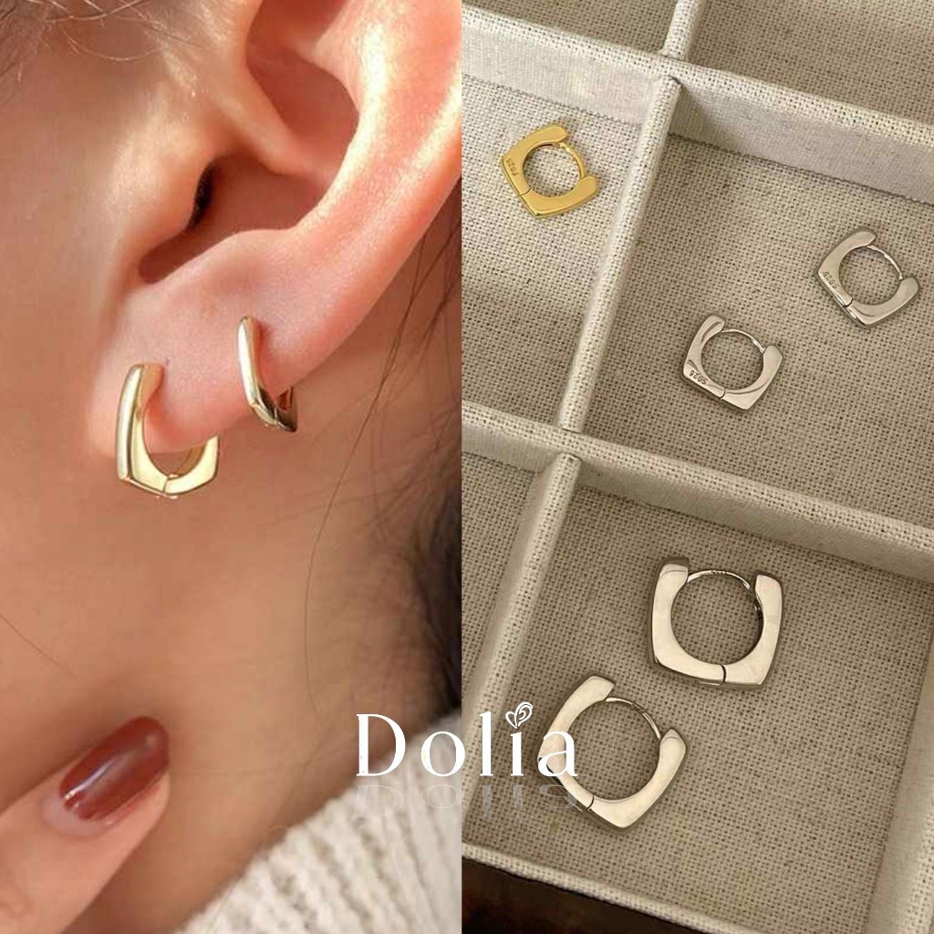 DOLIA [พร้อมส่งจากไทย] ต่างหูด่วงทรงสี่เหลี่ยมแบน ต่างหูเงินแท้S925 ต่างหูมินิมอล ต่างหูเกาหลี ต่างหูสายฝอ A13