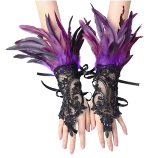 F2/7พร้อมส่งในไทย(ราคาต่อ1 คู่2ชิ้นจ้า) ถุงมือขนนก ถุงมือลูกไม้ขนนก ถุงมือเว้นนิ้วขนนก ถุงมือคอสเพลย์ ถุงมือประดับขนนก