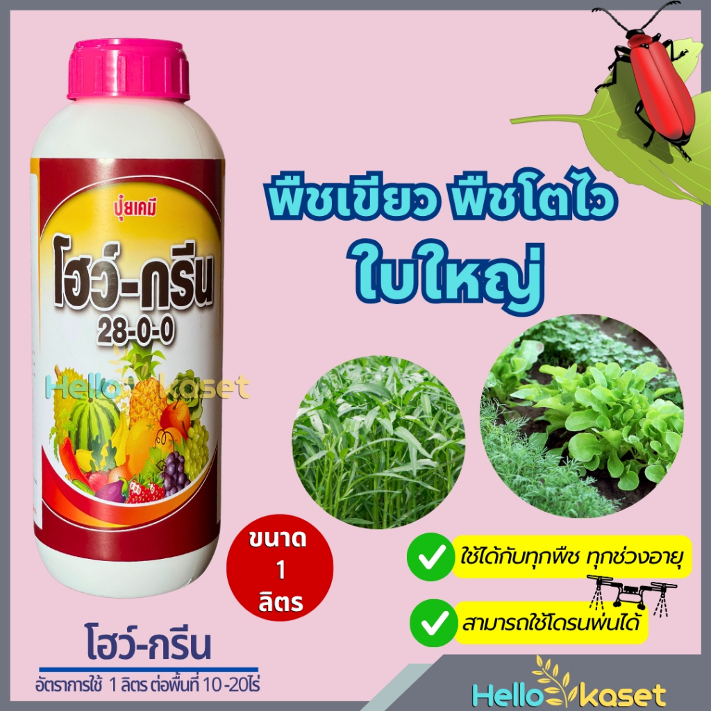 ปุ๋ยน้ำ ปุ๋ยเขียว พืชโตเร็ว โฮว์-กรีน 28-0-0 ขนาด 1 ลิตร บำรุงพืช เร่งเขียว เร่งโต ใบใหญ่