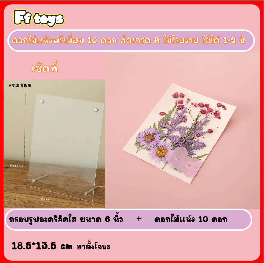 เซตกรอบรูปอะคริลิค 6 นิ้ว พร้อมชุดดอกไม้แห้ง DIY