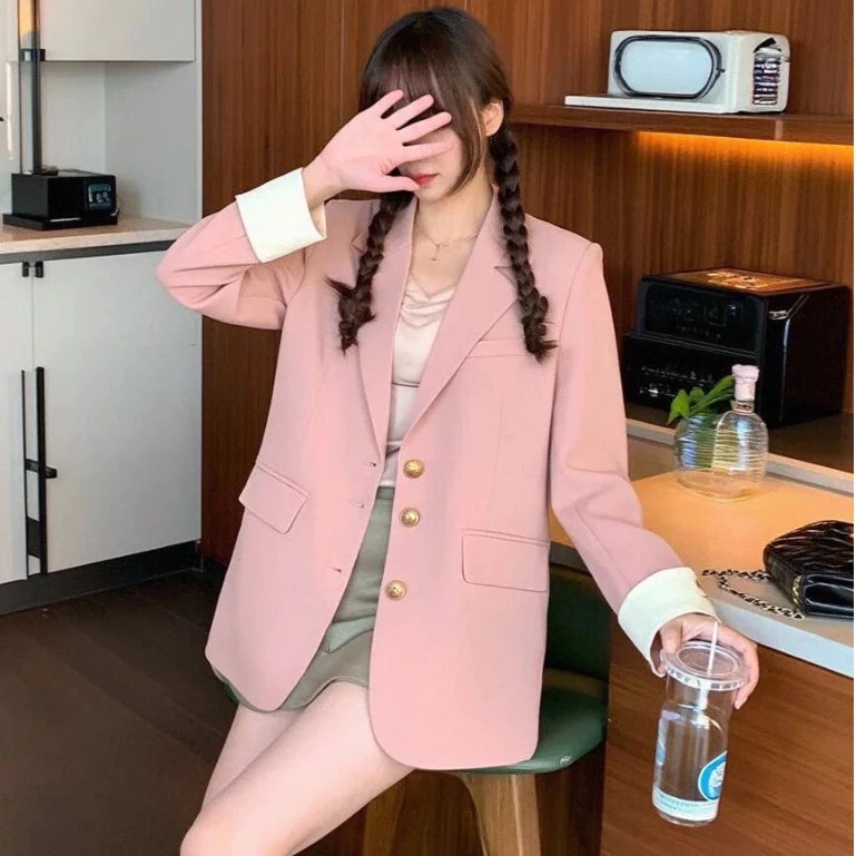 SUIT-22🪻เสื้อเบลเซอร์ แต่งปลายแขนเสื้อ ตัวใหญ่ สไตล์เกาหลี โอเวอร์ไซซ์ ผู้หญิง เสื้อแฟชั่น กระดุม 3เม็ดทรงสวย ใส่ทำงาน🪻