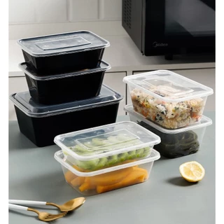 【ยกลัง 300ชุดพร้อมฝา】กล่องพลาสติกใส่อาหาร (สีใส/สีดำ) ฝาปิดสนิท เข้าไมโครเวฟได้ วัสดุ PP ปลอดภัย ขนาด 500/650/750/1000ML