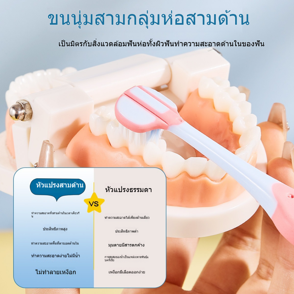แปรงสีฟันสามด้านทำความสะอาดแบบ 3D สำหรับเด็ก แปรงสีฟันสามด้านขนอ่อน สำหรับเด็กอายุ 3-12 ปี ช่วงเปลี่ยนฟัน - รูปที่ 5