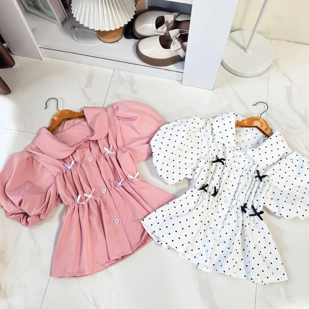 เสื้อคอบัวแขนพอง (อก 32-42 ) แต่งริ้บบิ้น