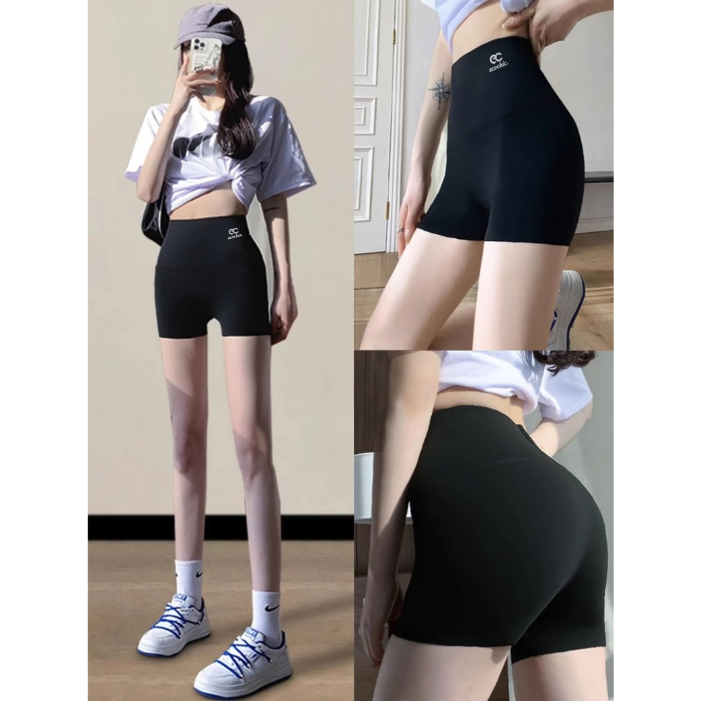 [เปลี่ยนสินค้าภายใน 30 วัน] คอมโบกางเกงเลกกิ้งขาสั้นและกางเกงสามส่วน เอวสูง แบรนด์ ECOCHIC สำหรับผู้หญิง COMBO LEGGING