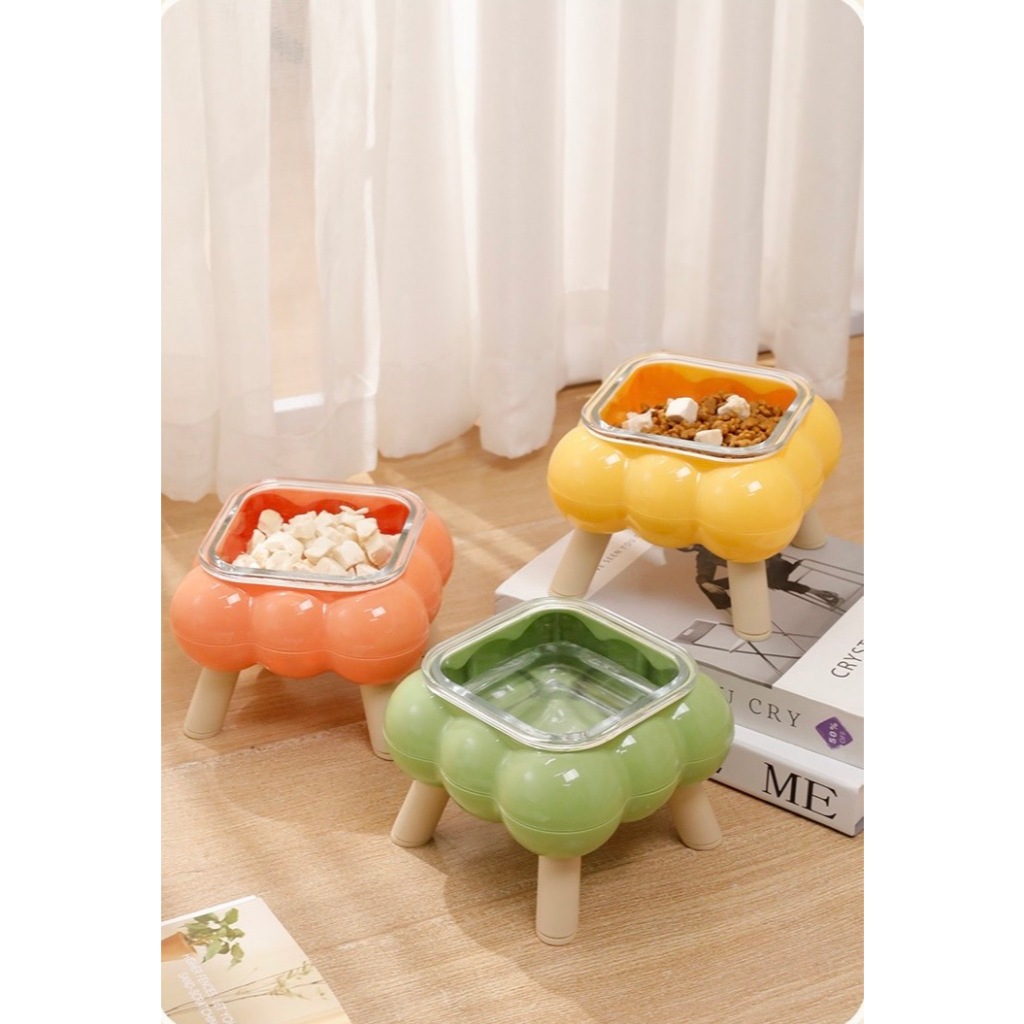 ชามอาหารสัตว์เลี้ยง กันลื่น กันสำลัก ยกสูง พร้อมขาตั้ง