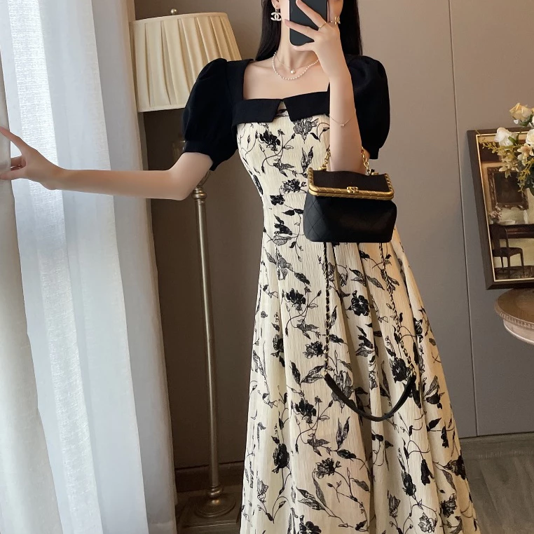 ชุดเกาหลี ชุดวินเทจ เสื้อผ้าแฟชั่นผู้หญิง ชุดเดรสสีดํา เดรสไซส์ใหญ่ thumbnail 4