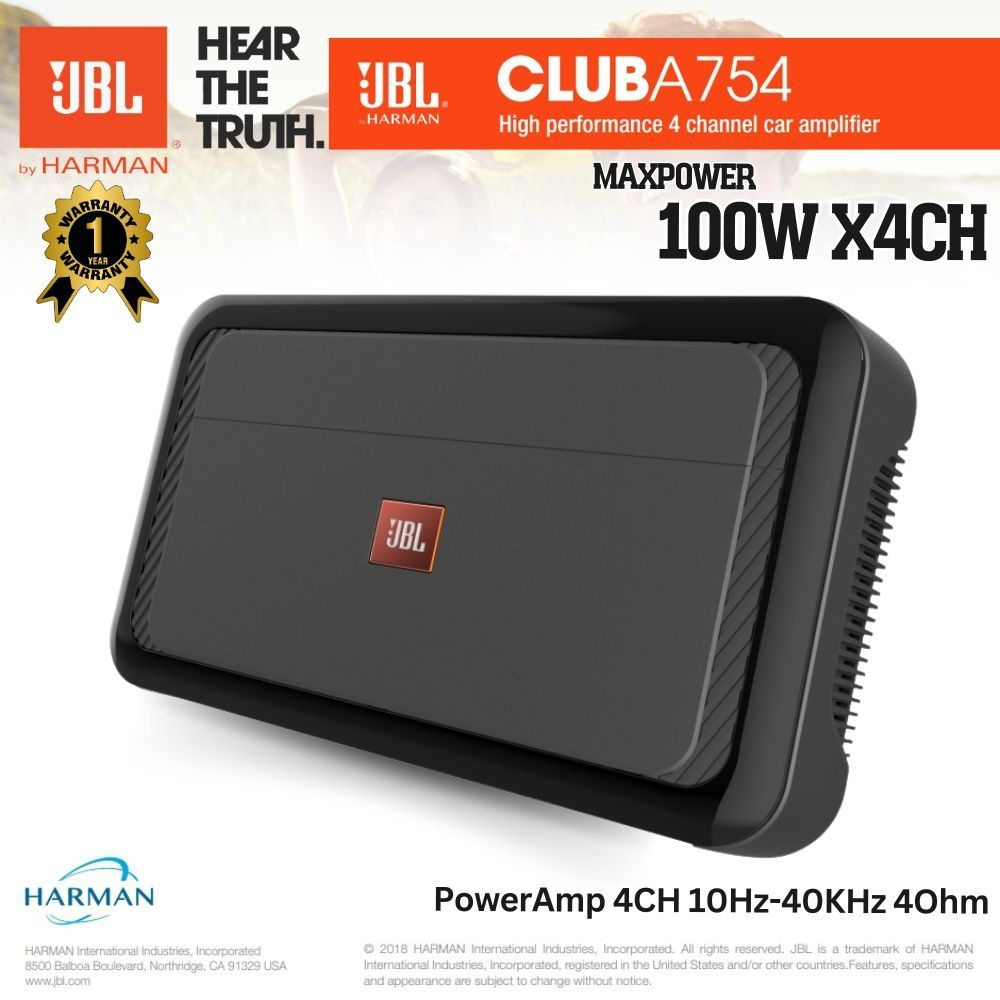 JBL CLUB-A754 POWER AMP 4CH   แอมพลิฟายเออร์ Club A754 4 แชนเนลให้กำลัง 75 วัตต์ RMS อันทรงพลังไปยัง