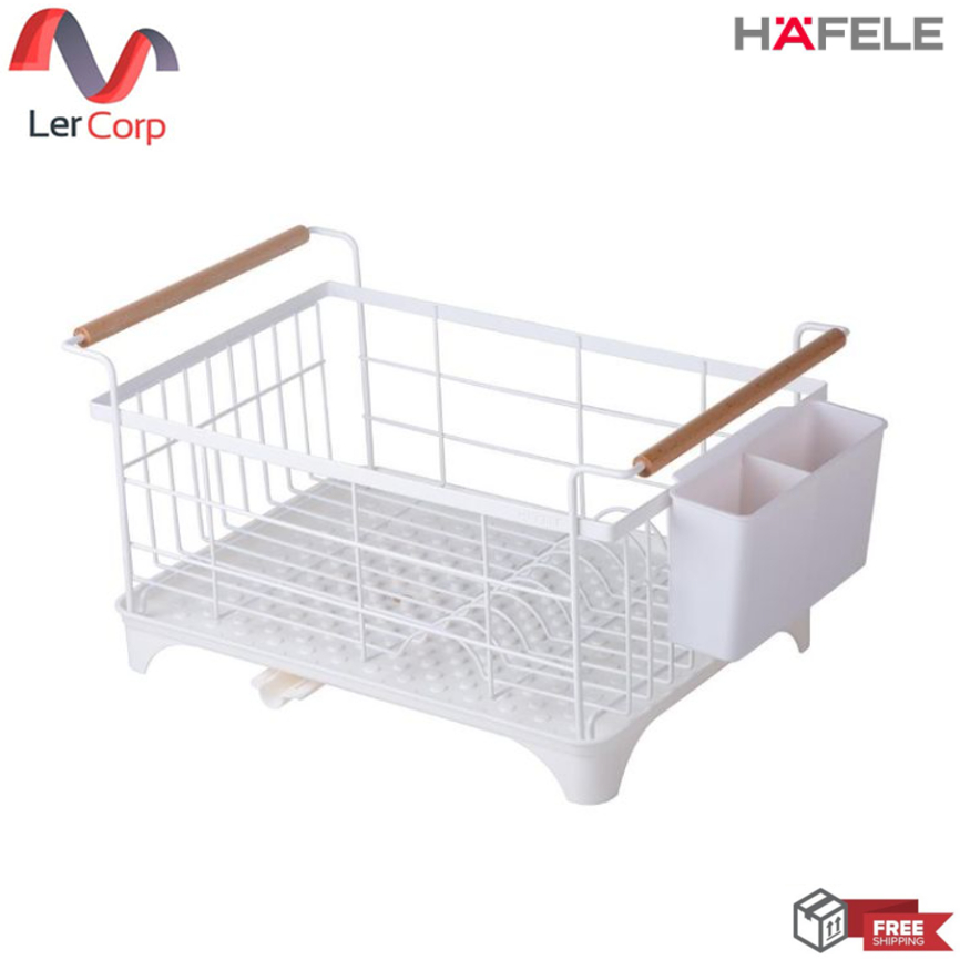 (Hafele) ตะแกรงคว่ำจานชั้นเดียว สแตนเลส304 พร้อมกล่องใส่ช้อน สีขาว (495.34.043)