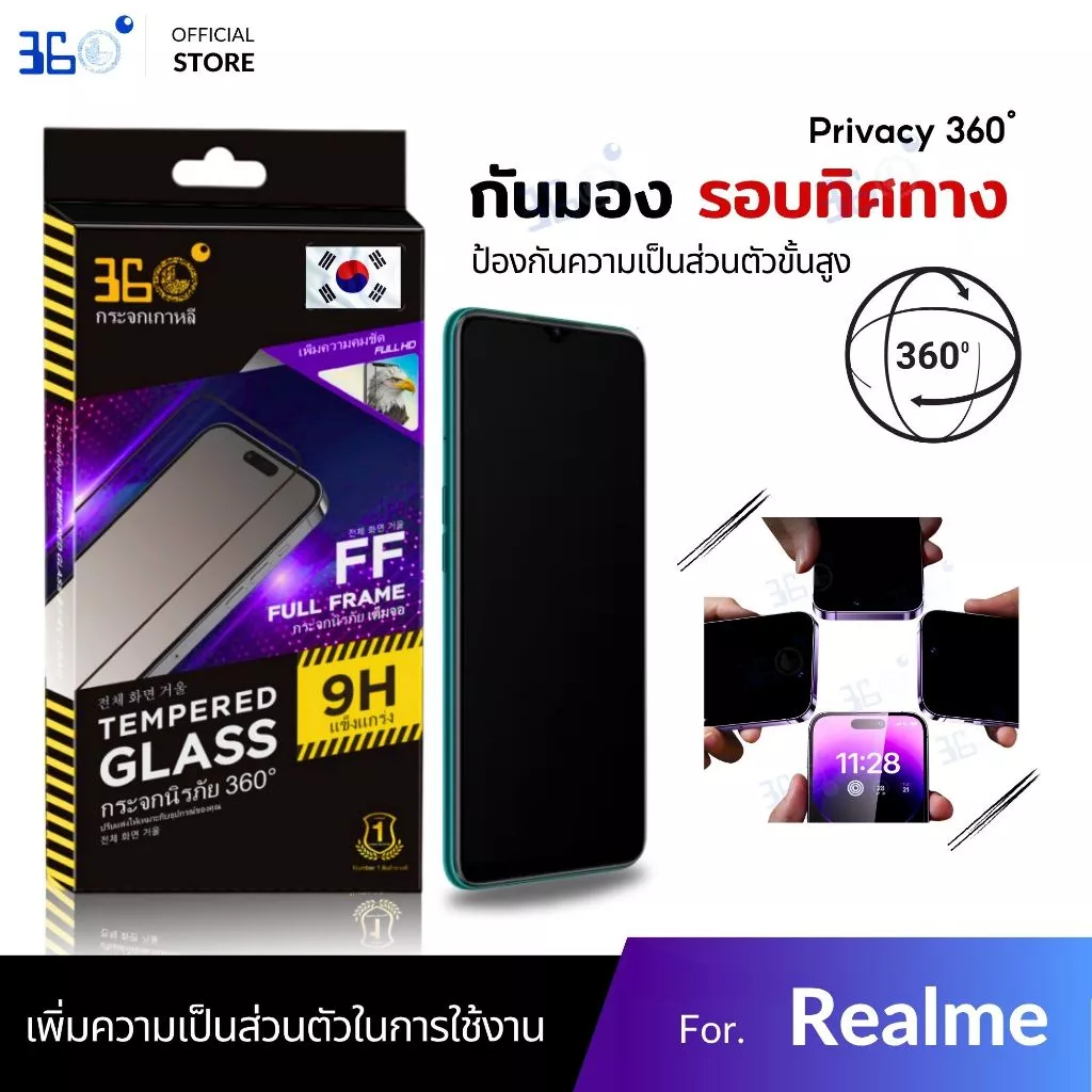 [🇰🇷360°] ฟิล์มกันเสือก360องศา Realme กันมองรอบด้าน ฟิล์มRealme c100 c83 c55 c75 c53 c63 c17 c21y neo2 gt-5G