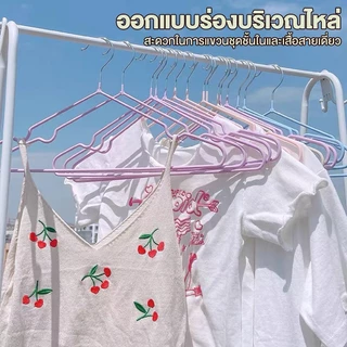 YIJIA ไม้แขวน 30ชิ้น ไม้แขวนเสื้อสแตนเลสเคลือบซิลิโคนกันลื่น ขนาดใหญ่ 40cm*20cm สีพาสเทล ไม้แขวนเสื้อ