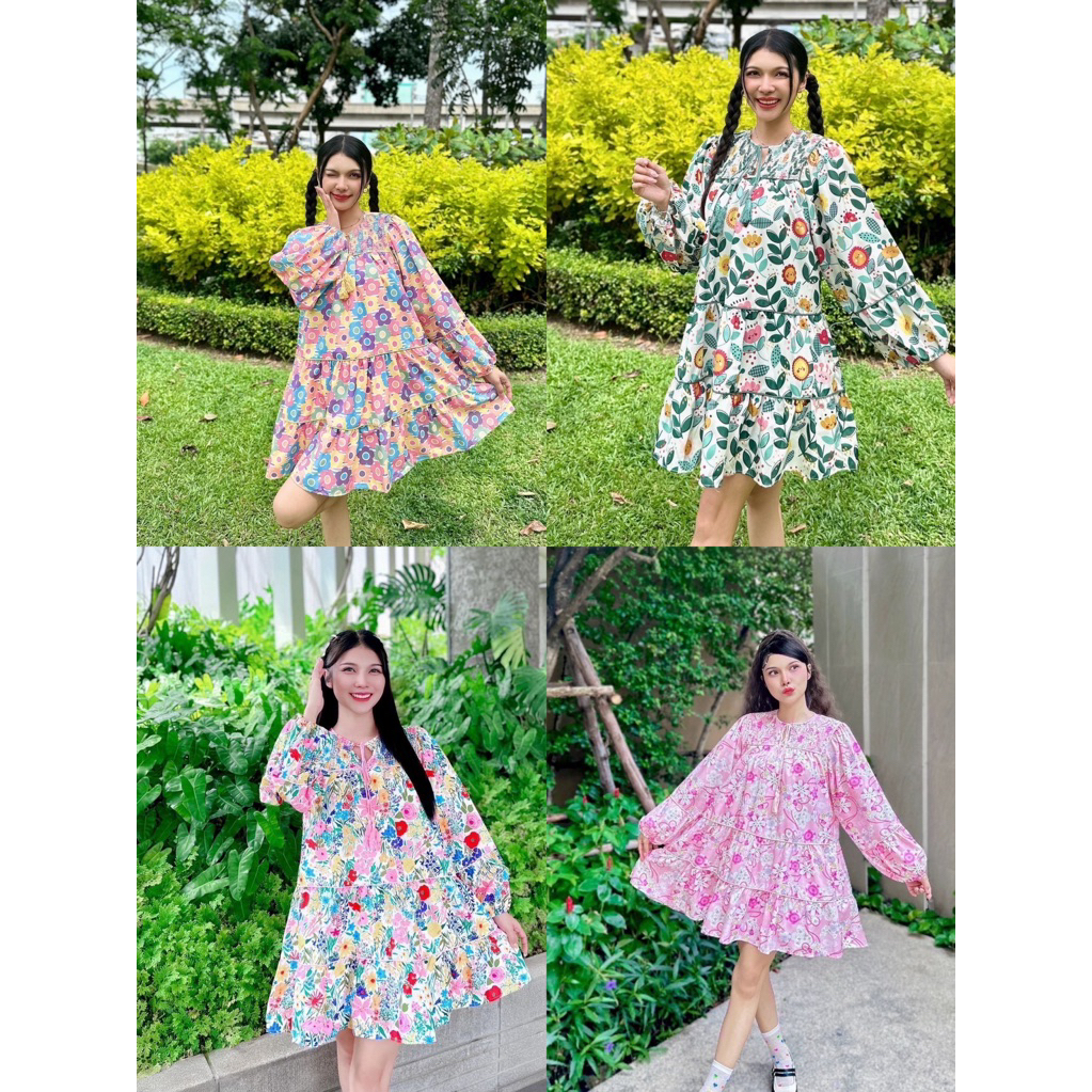 เดรสดอกจิ๋วน่ารักทรงปล่อยๆป้ายYPY มีให้เลือก12ลาย