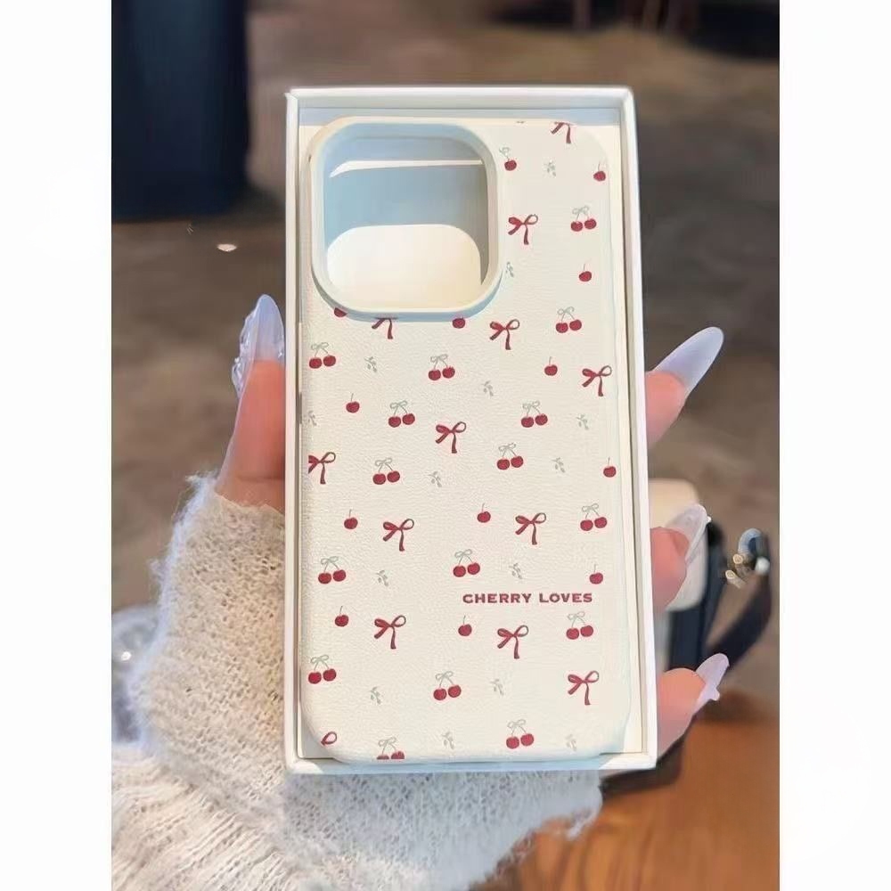 เชอร์รี่ เคสไอโฟน13 สำหรับ IPhone 12 16 11 15 13 14 Pro Max XS XR X 8Plus 7Plus Max 16 7 8 Plus SE เคสรูปแบบผิวหนัง