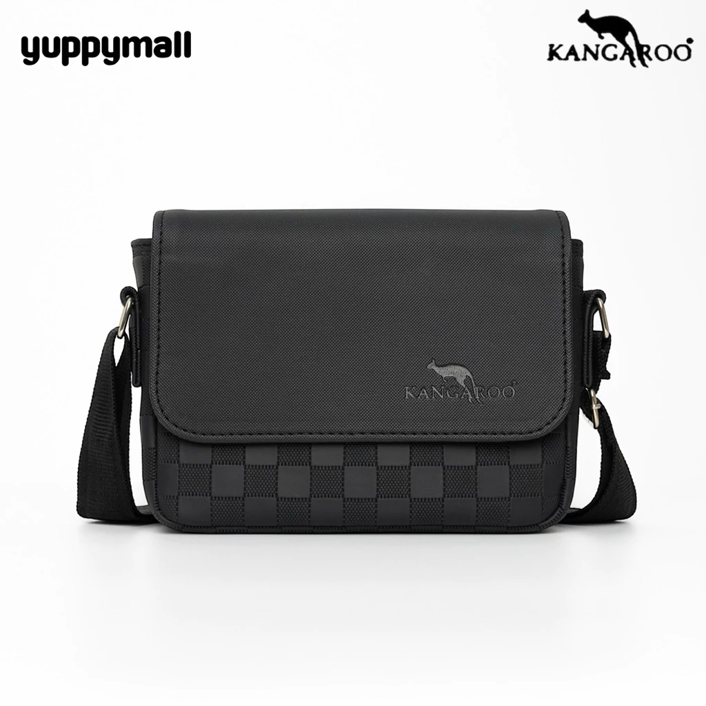 กระเป๋าสะพายข้าง จิงโจ้ หนัง PU ลายตารางฝาเรียบ ขนาด 8.5 นิ้ว Made in Thailand