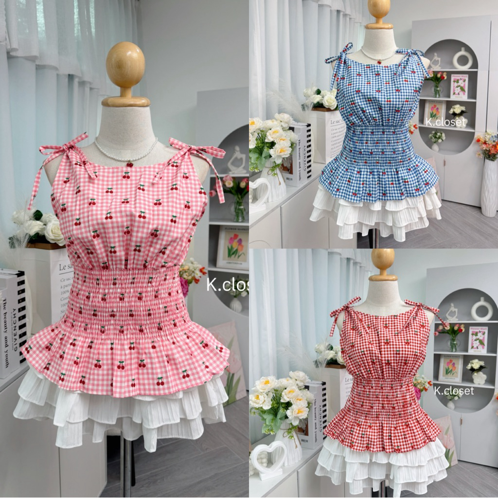 เสื้อแขนกุดผูกไหล่ จ้ำเอวดีเทลน่ารักมาก (Cherry Blooming Peplum) - รูปที่ 4