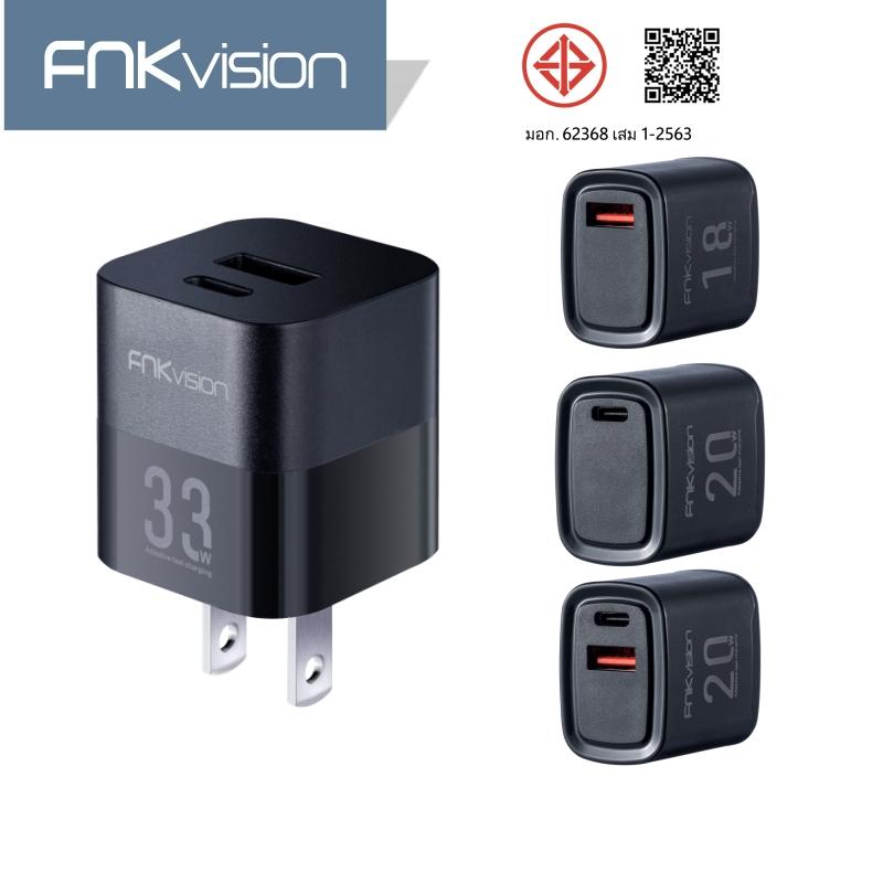 FNKvisionหัวชาร์จ 18-33W PD ชาร์จด่วน USB +  Type-C อะแดปเตอร์ชาร์จเร็ว ที่ชาร์จโทรศัพท์มือถือ