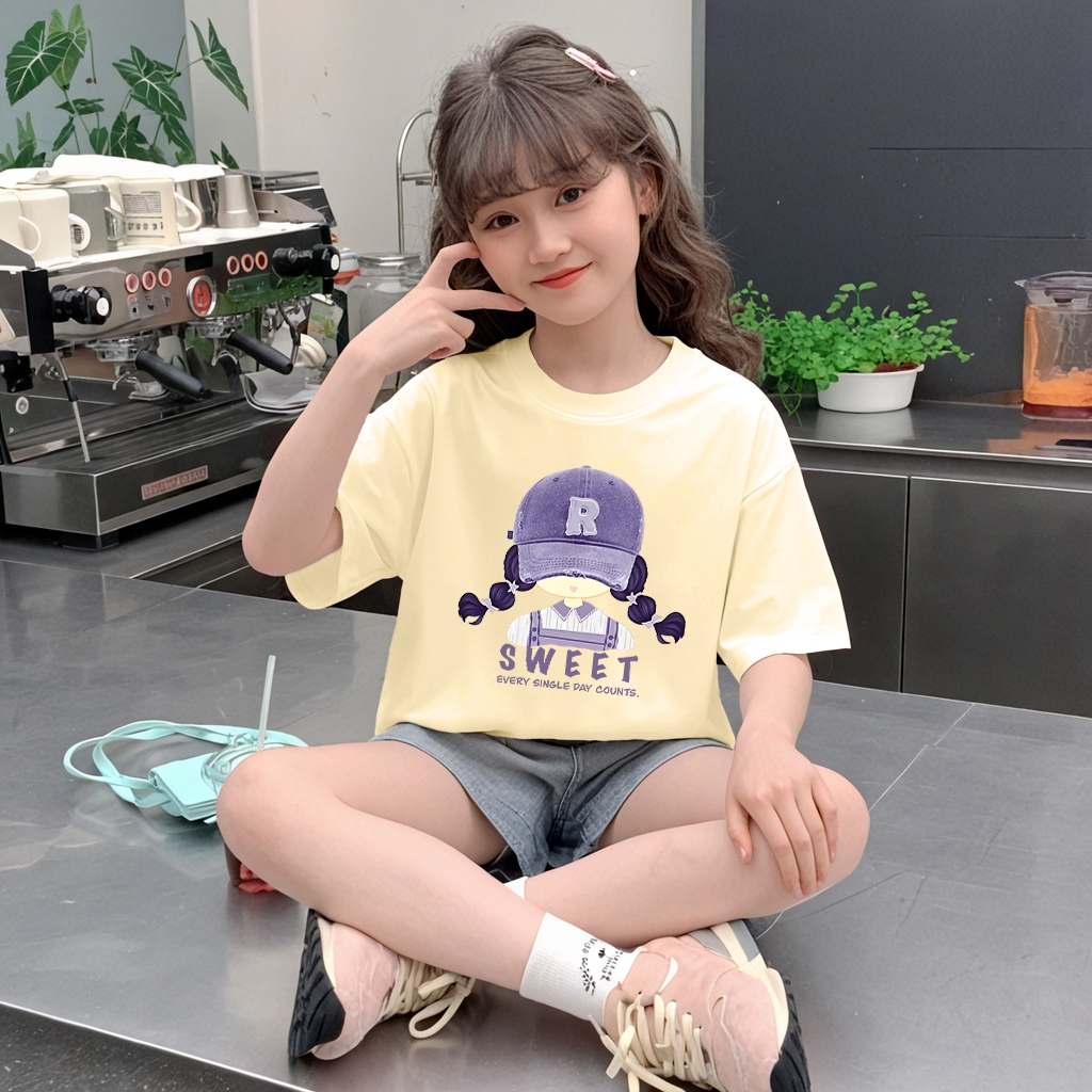 Yout-children เสื้อผ้าเด็กผู้หญิง oversize แฟชั่น สไตล์เกาหลี เสื้อยืด ‘SWEET GIRL’ cotton เสื้อคอกลม cute girl 2025 ราคา ถูกที่สุด ดีลบีเคเค แกลเลอรีภาพที่ 6