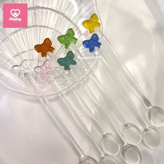 พร้อมส่งจากไทย💖ช้อนแก้วตกแต่งโบว์ มีหลายสี ช้อนชงกาแฟ ช้อนชงมัทฉะ คุณหนูคุณใจสุดๆ🎀💖