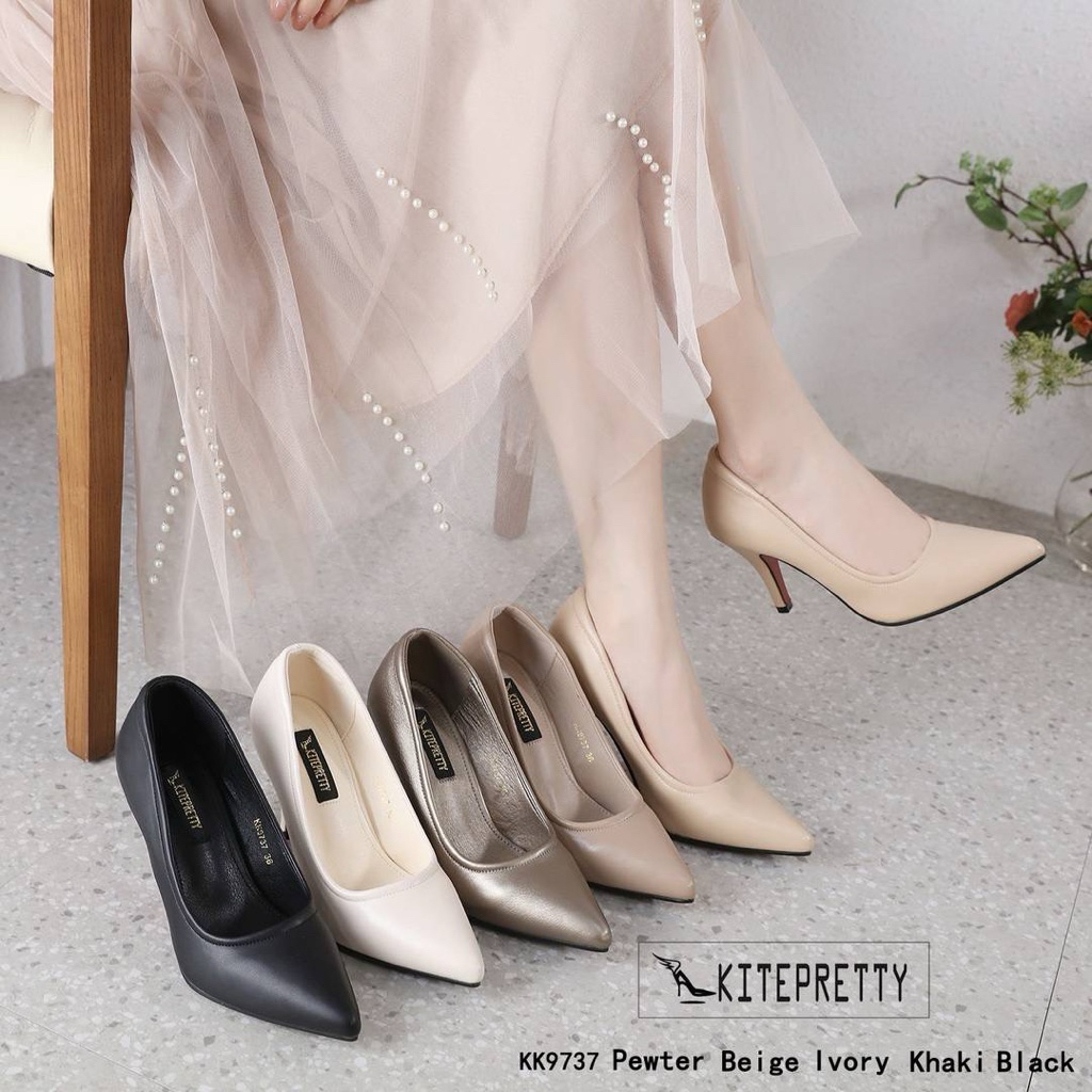 ⭐️พร้อมส่ง⭐️KITEPRETTY รุ่น K9737 รองเท้าคัชชูทำงาน หนังพียูสุดนุ่ม ดีเทลเดินขอบ ส้นสูง 3 นิ้ว ปลายแหลม Size 35-40