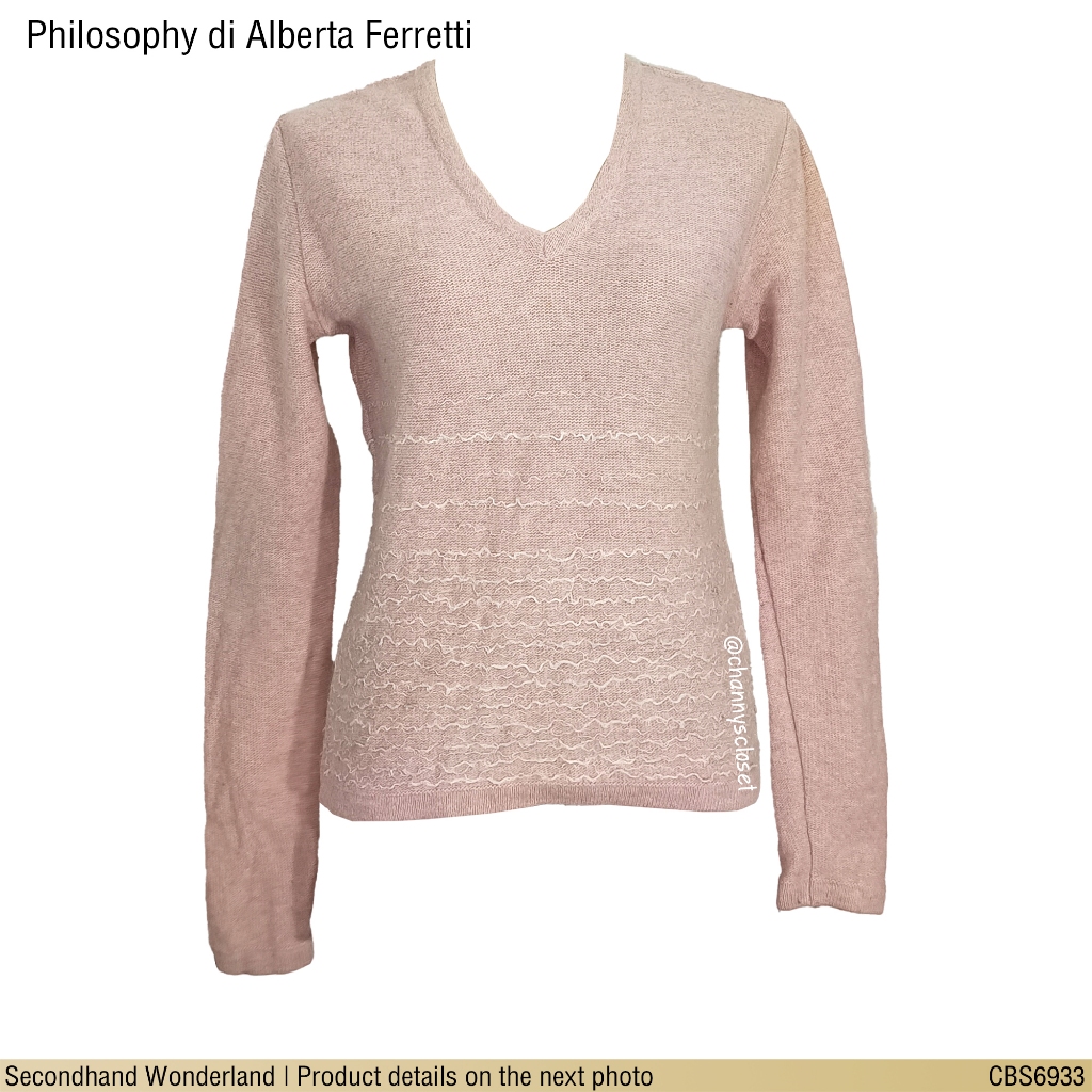 💖USED Philosophy di Alberta Ferretti - Pink Sweater | เสื้อสเวตเตอร์สีชมพู ขาว ลายทาง แขนยาว ไหมพรม 