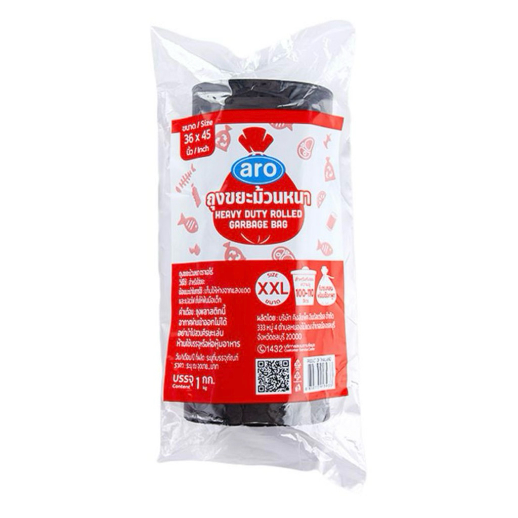 Aro เอโร่ ถุงขยะม้วน (เนื้อหนา) 1 กิโลกรัม 24x28 , 28x36 , 30x40 , 36x45 ถุงขยะ ถุงดำ