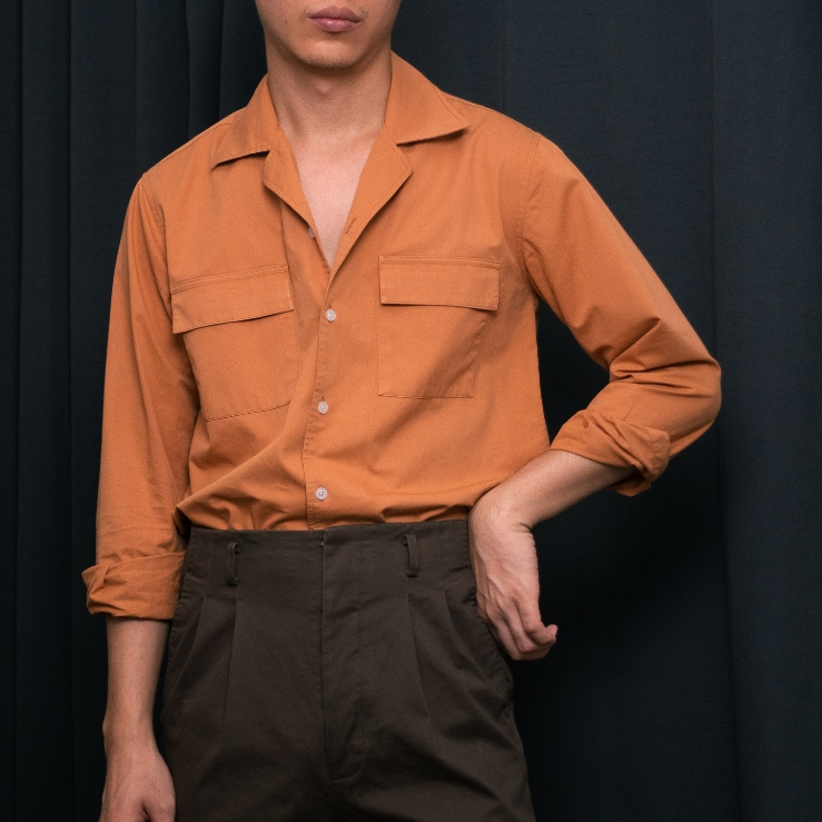 S5-BRICK เสื้อเชิ้ต Cuban collar shirt สี "BRICK"