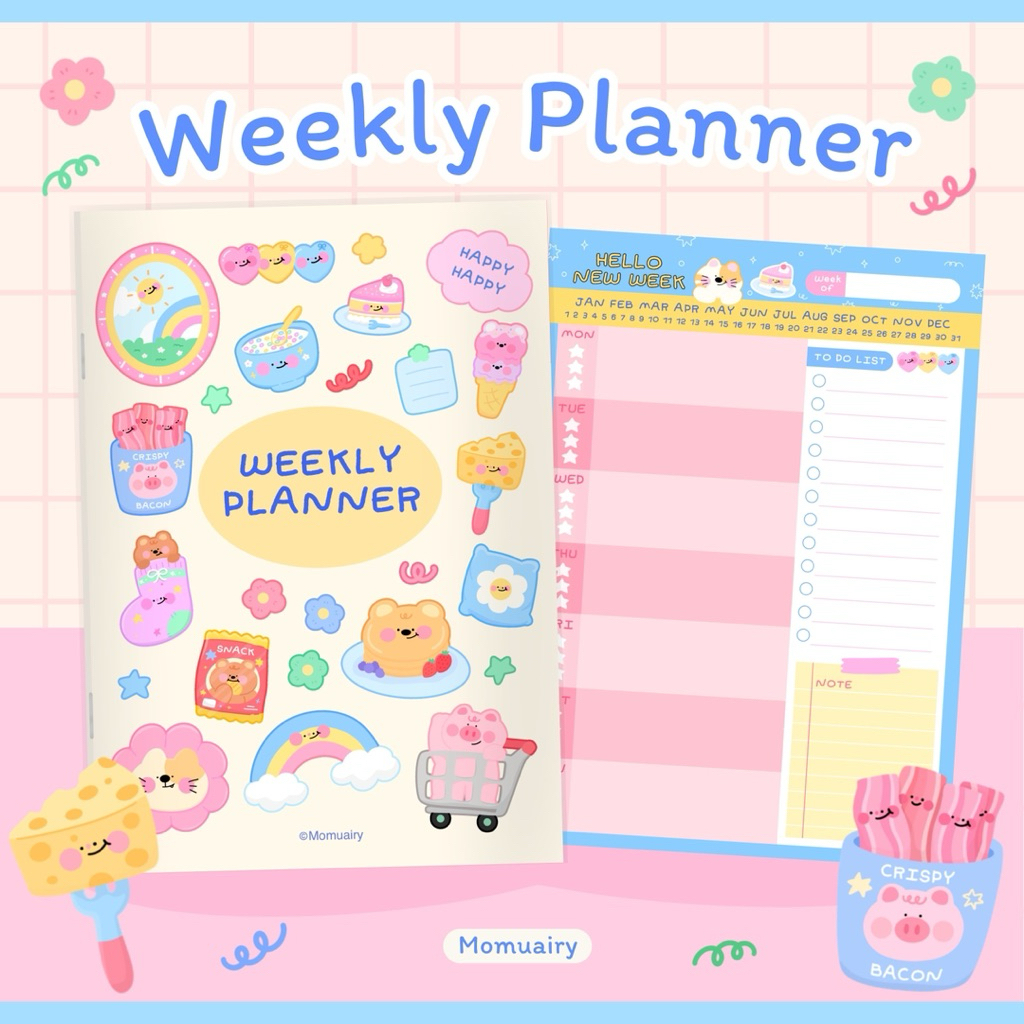 สมุดแพลนเนอร์รายสัปดาห์ Weekly Planner ขนาด A5 แถมสติ๊กเกอร์สุ่มลายฟรีทุกเล่ม