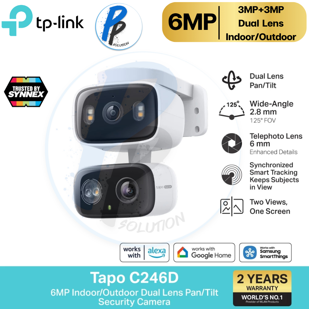TP-Link Tapo C246D กล้อง 2 เลนส์ 6MP เลนส์มุมกว้าง125° เทเลโฟโต้ 6มม. Indoor/Outdoor Dual Lens Pan/T