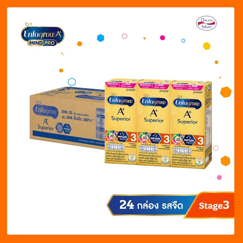[UHT] Enfagrow A+ Superior เอนฟาโกร เอพลัส ซุพีเรียร์ จ.สูตร3 รสจืด 180 มล. หีบ*24