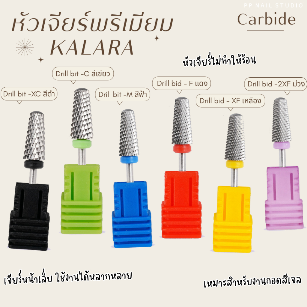 Kalara หัวเจียร์พรีเมี่ยม Carbide เจียร์เล็บ เล็บเจล