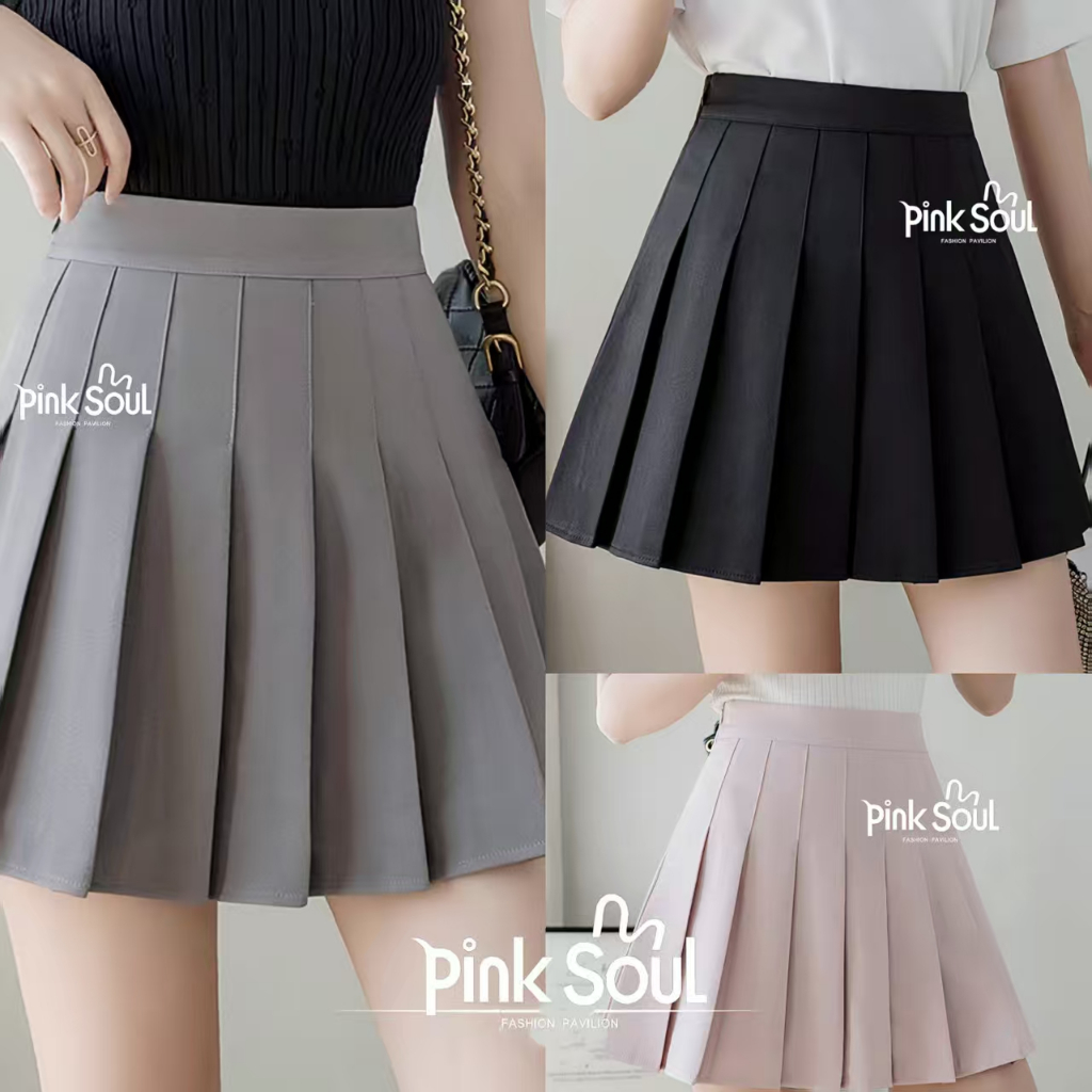 พร้อมส่ง  สไตล์เกาหลีกระโปรงเทนนิสสูงสีพื้นกระโปรงสั้น Clothing Women