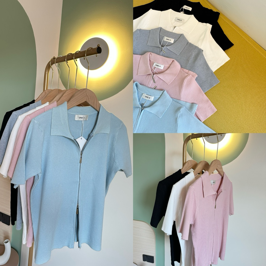 Seeingstudio | kimber polo เสื้อโปโลผ้าไหมพรม ดีเทลซิปรูดได้ 2 ทาง