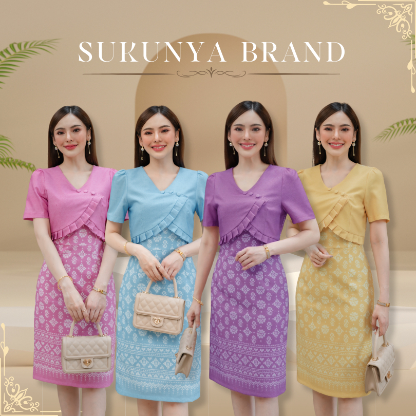 Raniya 6350:งานชุดเดรสอัดกาวผ้ามอสเครปญี่ปุ่น