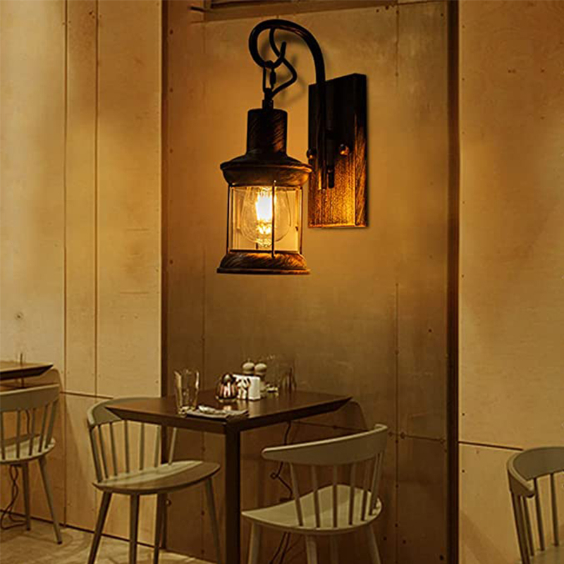 โคมไฟติดผนังไม้ดีไซน์ย้อนยุคสุดสร้างสรรค์ สไตล์อินดัสเทรียล ป้องกันสนิม โคมไฟติดผนังตกแต่งสไตล์ย้อนยุคสำหรับทางเดินระเบี - รูปที่ 6