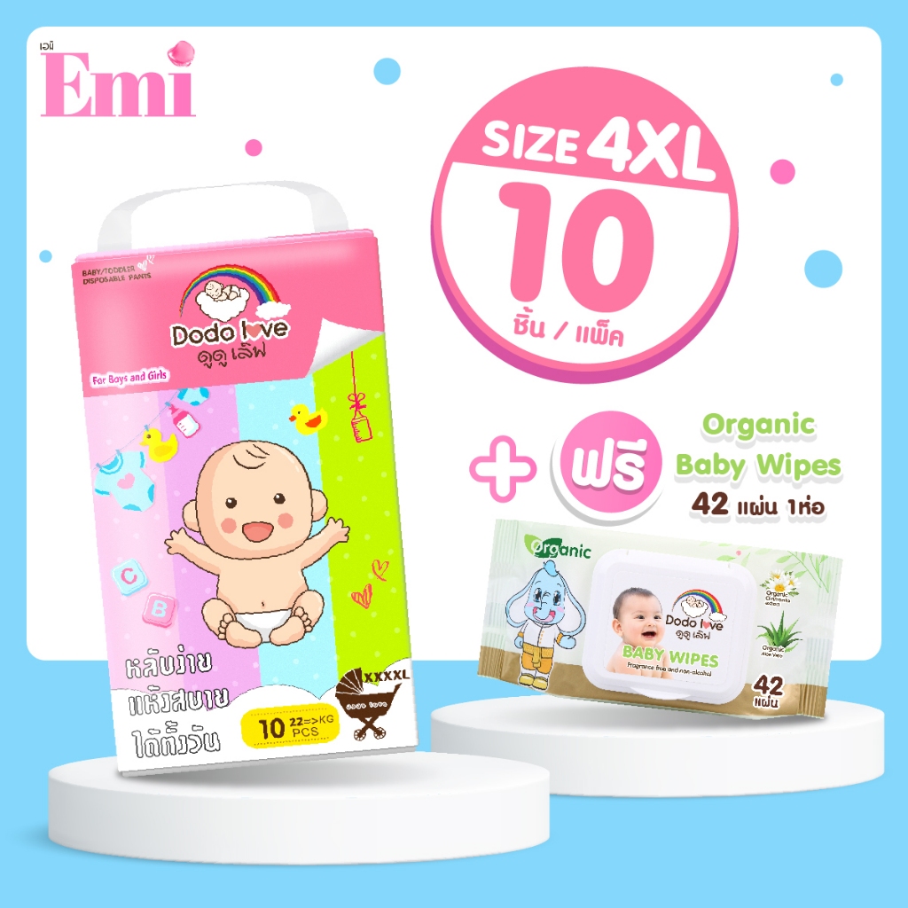 1แถม1 ซื้อแพมเพิส รุ่น Standard Soft รุ่นเล็ก แถมฟรี ทิชชู่เปียก 42 แผ่น ผ้าอ้อมไซต์4XL DODOLOVE