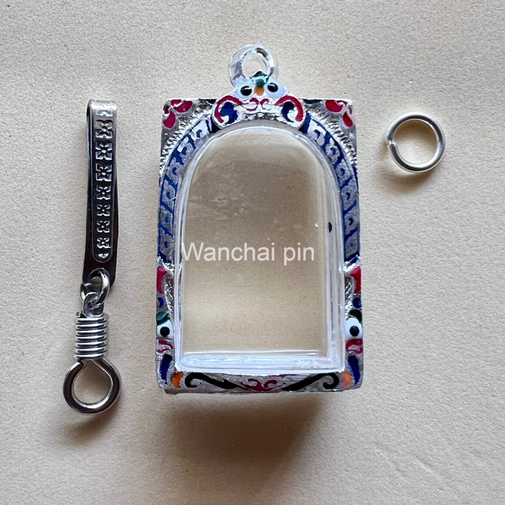 (แถมแหนบ)กรอบเงิน ตลับเงิน ตลับพระ ใส่พระสมเด็จลงยา คละสีน้ำเงิน/แดง