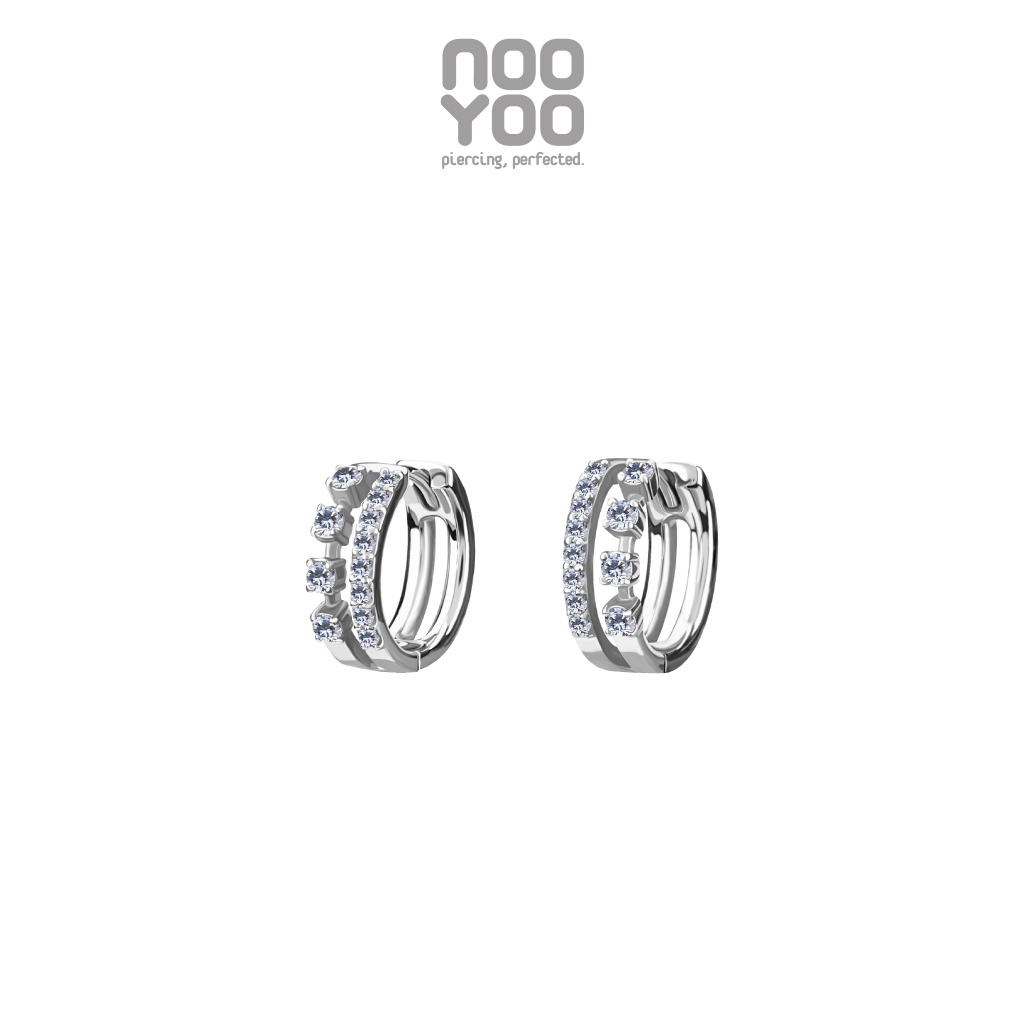 NooYoo ต่างหูสำหรับผิวแพ้ง่าย Crystal Arc Duo Hoops Surgical Steel