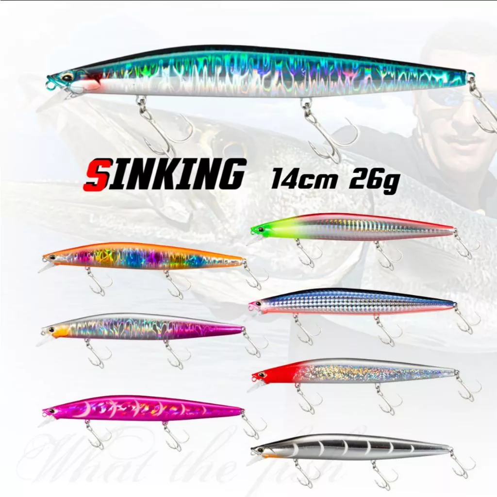 เหยื่อตกปลาสาก 14cm 26g Sinking minnow เหยื่อตกปลา ทะเล ชายฝั่ง เหยื่อปลั๊ก R170
