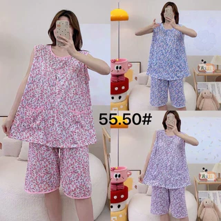 พร้อมส่ง!!ชุดนอนแขนกุดกระดุมผ่าหน้าขาสั้น ผ้านิ่มยืดใส่สบาย รอบอก 48 นิ้ว