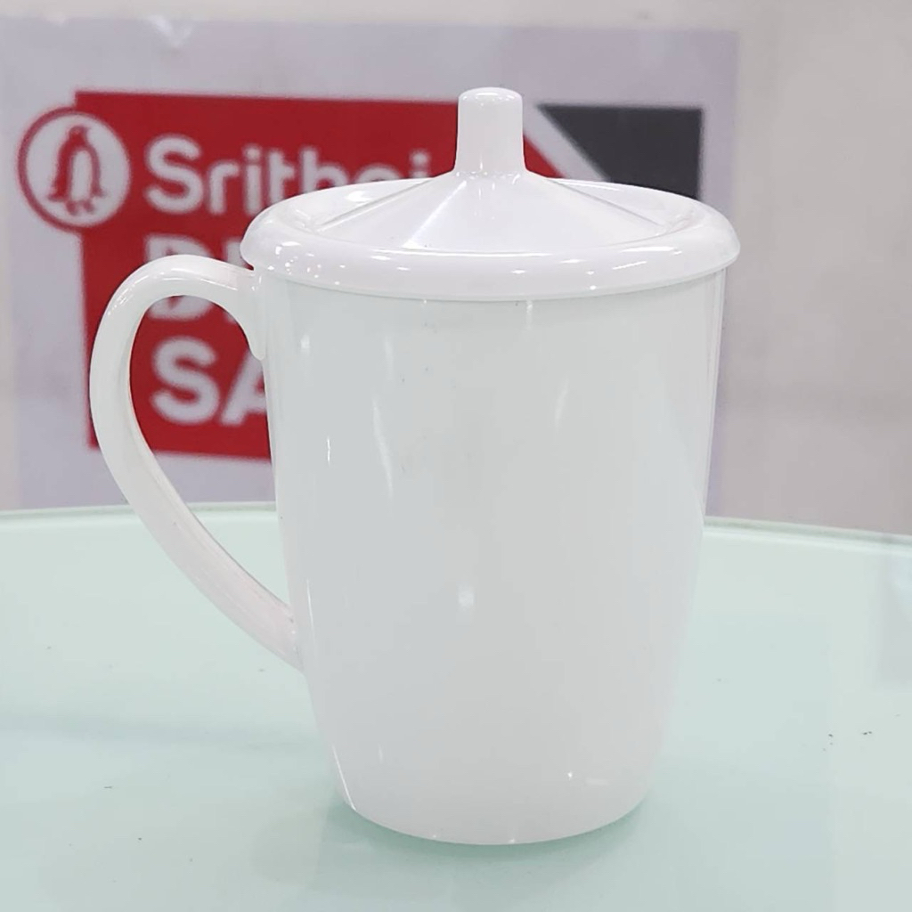 แก้วน้ำซุปเปอร์แวร์3นิ้ว พร้อมฝา สีขาว(1ใบ)