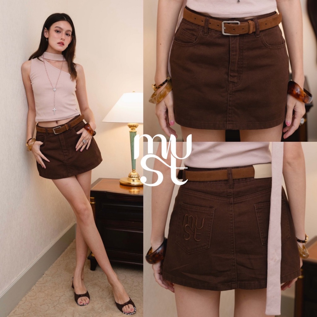 (พร้อมส่ง) MUSTNIMAL | Dexter Choco miniskirt กระโปรงยีนส์น้ำตาลผ้าพรีเมียม