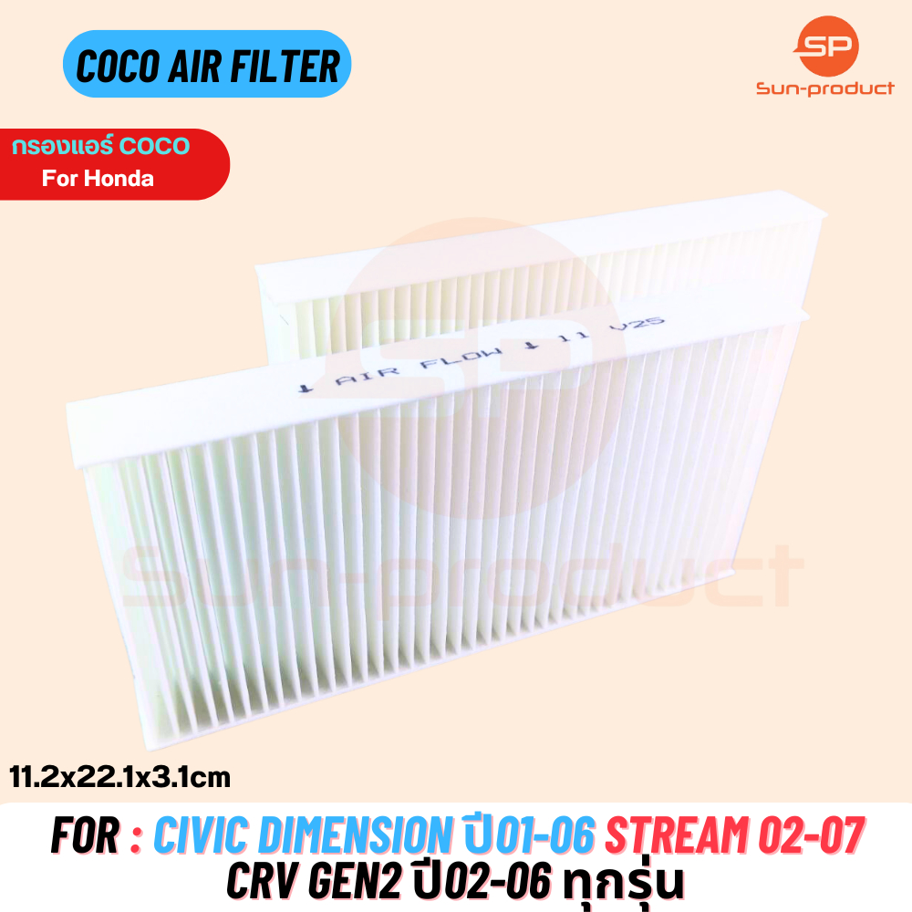 กรองแอร์ COCO-11 HONDA CIVIC DIMENSION ปี01-06, CR-V 02-06, STREAM 1กล่อง 2ชิ้น - รูปที่ 2