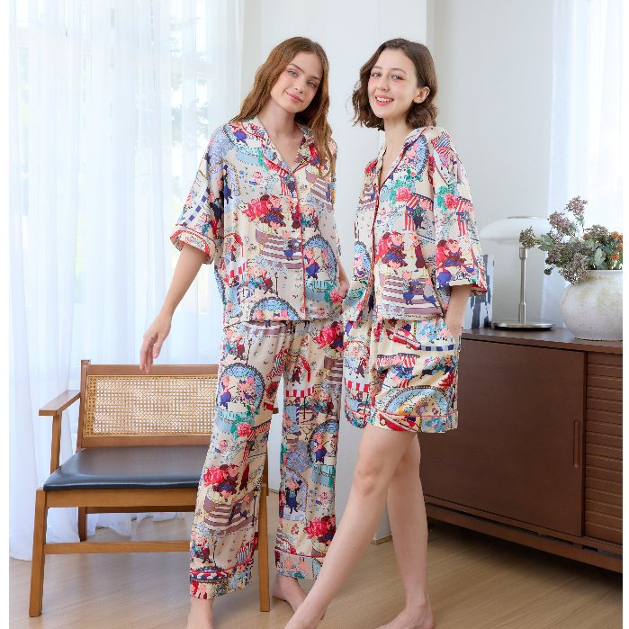 ชุดนอน Muslin Pajamas Silk Satin รุ่น Fairytale Circus (W2159 V2159) | ชุดนอนชุดเที่ยว,ชุดนอนผู้หญิง