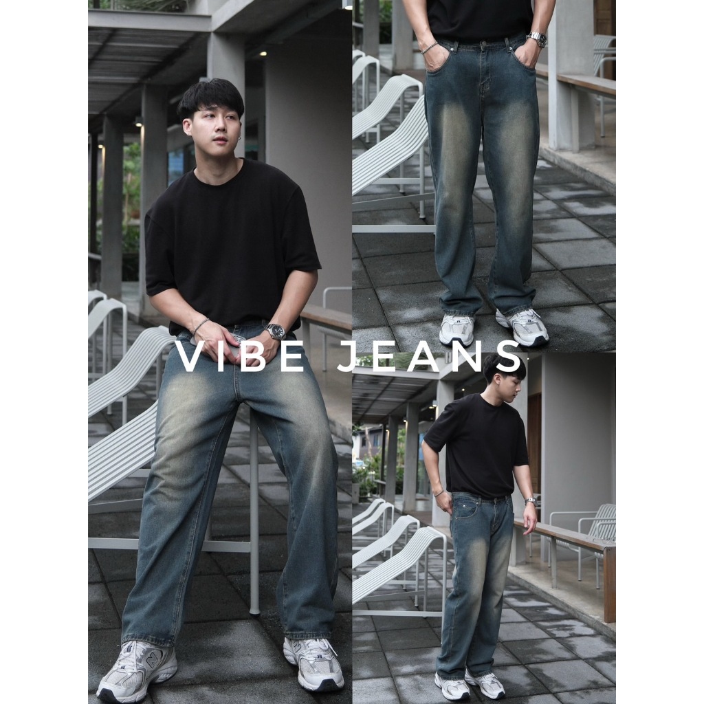 Vibe jeans 022 (790.-) กางเกงยีนส์ผู้ชายทรงกระบอกกลาง สีเข้มสวย ผ้ายีนส์นิ่มใส่สบาย