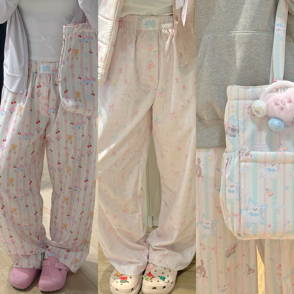 carry me💘cutie pantsกางเกงขายาว เอวยางยืด ไหมอิตาลีพริ้วใส่สบาย ลายพิเศษของร้าน onesize เอว25-38นิ้ว