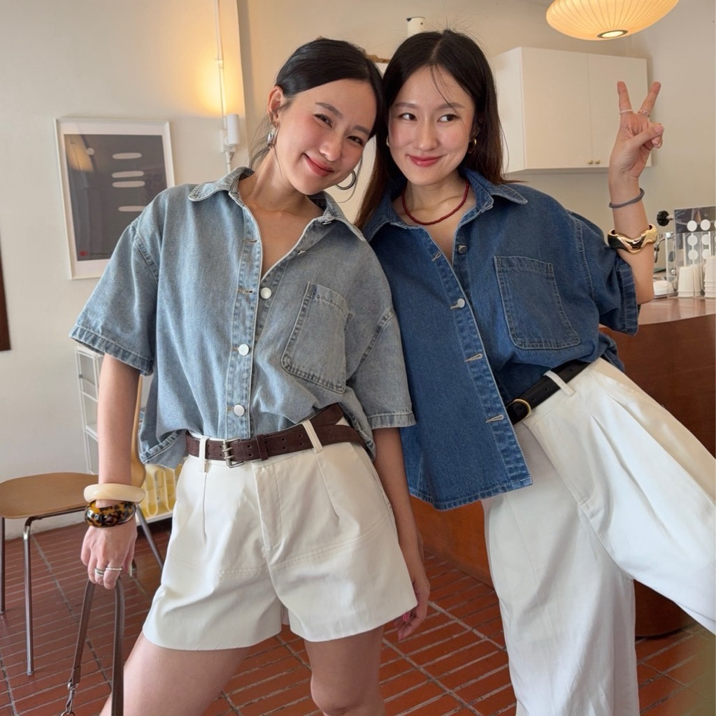 132 knockknock - SHORT-SLEEVED DENIM SHIRT
