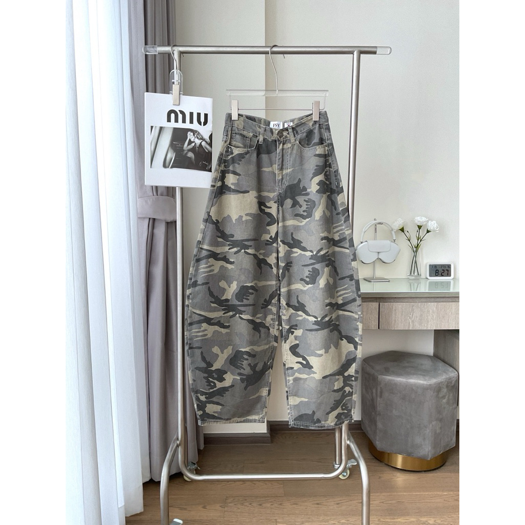 (พร้อมส่ง) Smoke camo barrel jeans ยีนส์ลายทหารรุ่น 61819 TAG FSY 🇰🇷