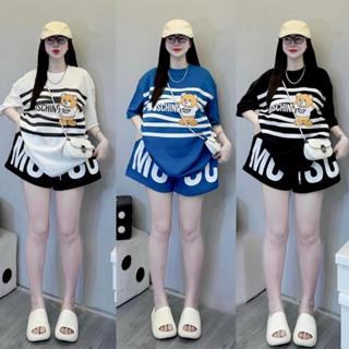 No.Set5584 ชุดเซ็ท2ชิ้น เสื้อแขนสั้น+กางเกงขาสั้น สกรีนลายหม…