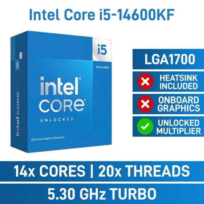 [New] Intel i5 14600KF up to 5.3GHZ 24MB 14C/20T ประกันศูนย์ 5ปี ถึง 08/2030 WPG + MC winner